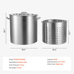 SucceBuy 36-100QT Stainless Steel Stockpot Cooking Pots Cookware Sauce Pot with Basket Lid Heavy Duty Commercial Grade Stock Pot