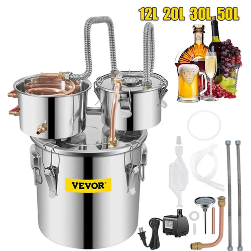 SucceBuy 12L 20L 30L 50L Appareil de distillation d'alcool DIY Moonshine en acier inoxydable Alambic Whisky Bière Brandy Usage domestique