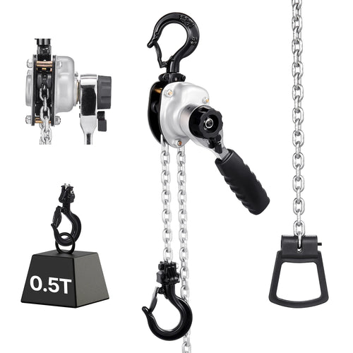 SucceBuy 0.5T/0.25T Manual Lever Chain Hoist 5/10/20 FT Lift G80 Alloy Steel Chain With Dual Pawl Mechanical Brake for Warehouse