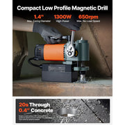 Bild in Galerie-Viewer laden, Amocart 1300 W Low Profile Magnetic Drill Press 1.4 in Boring Diameter 2248 lbf Power 650RPM Mag Drill Press for Metal Surface
