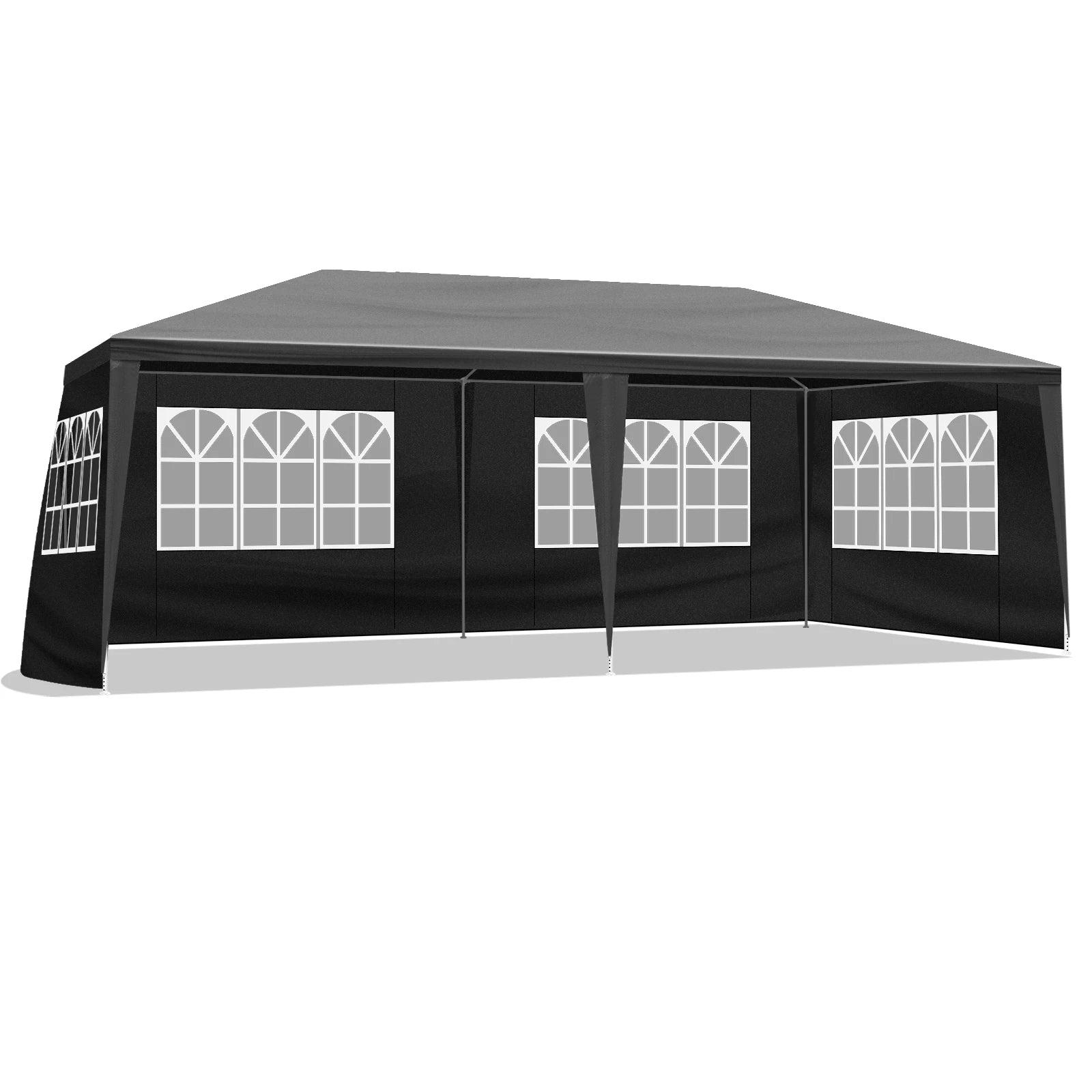 10x20ft Black Pop Up Canopy Tent, 6 Removable Sidewalls with 2 Doors 4 Windows, PE Fabric Heavy Duty Outdoor Gazebo with Powder-Coated Steel Frame for Party Wedding Event