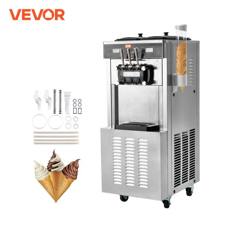 VEVOR Commercial Soft Ice Cream Machine 3 Flavors PreCooling LED Panel Allows Single Cylinder Use Overnight Refrigeration Amocart