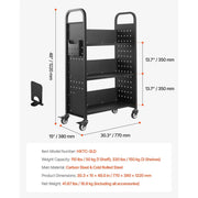 Load image into Gallery viewer, SucceBuy Rolling Library Book Cart 330lbs Capacity 30.3x15x48.0In Single Sided V-Shaped Shelves w/ 3 In Lockable Wheels for Home
