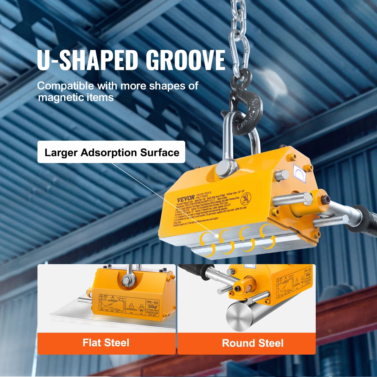 SucceBuy 100KG-2000KG Permanent Magnetic Lifter Pulling Capacity 2.5 Safety Factor Neodymium & Steel Lifting Magnet Lift Magnets