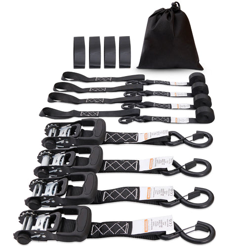 Amocart 4pcs Trailer Ratchet Tie Down Straps with Padded Handles Hook Brake Binding Belt for Moving Securing Cargo Motorcycle