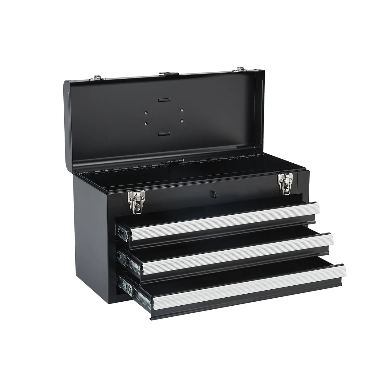 SucceBuy 20in 3-Drawer Metal Tool Box Black/Red Tool Chest with EVA Liners Multifunction Tool Organizer for Garage & Workshop Amocart