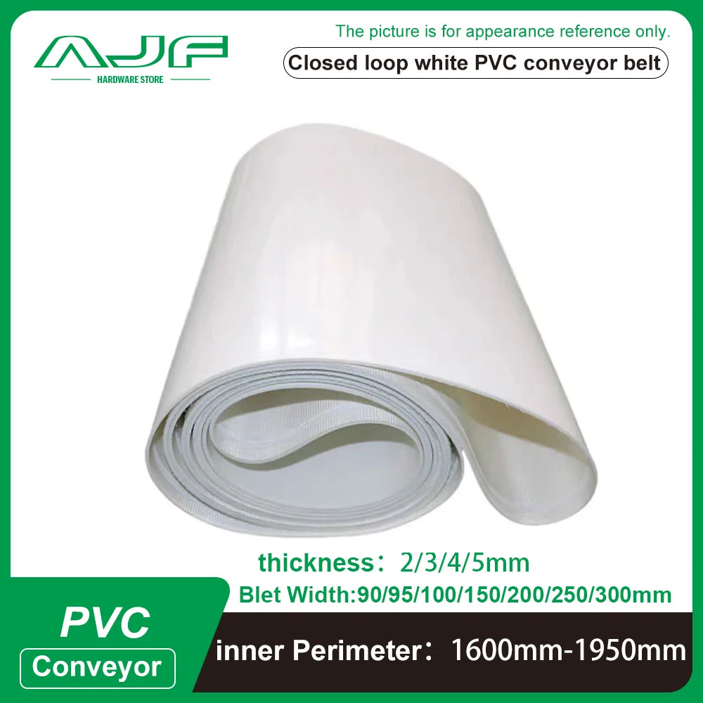 white pvc conveyor belt Perimeter:1600mm-1950mm Belt Width: 90/95/100/150/200/250/300mm (Can Customized Size)