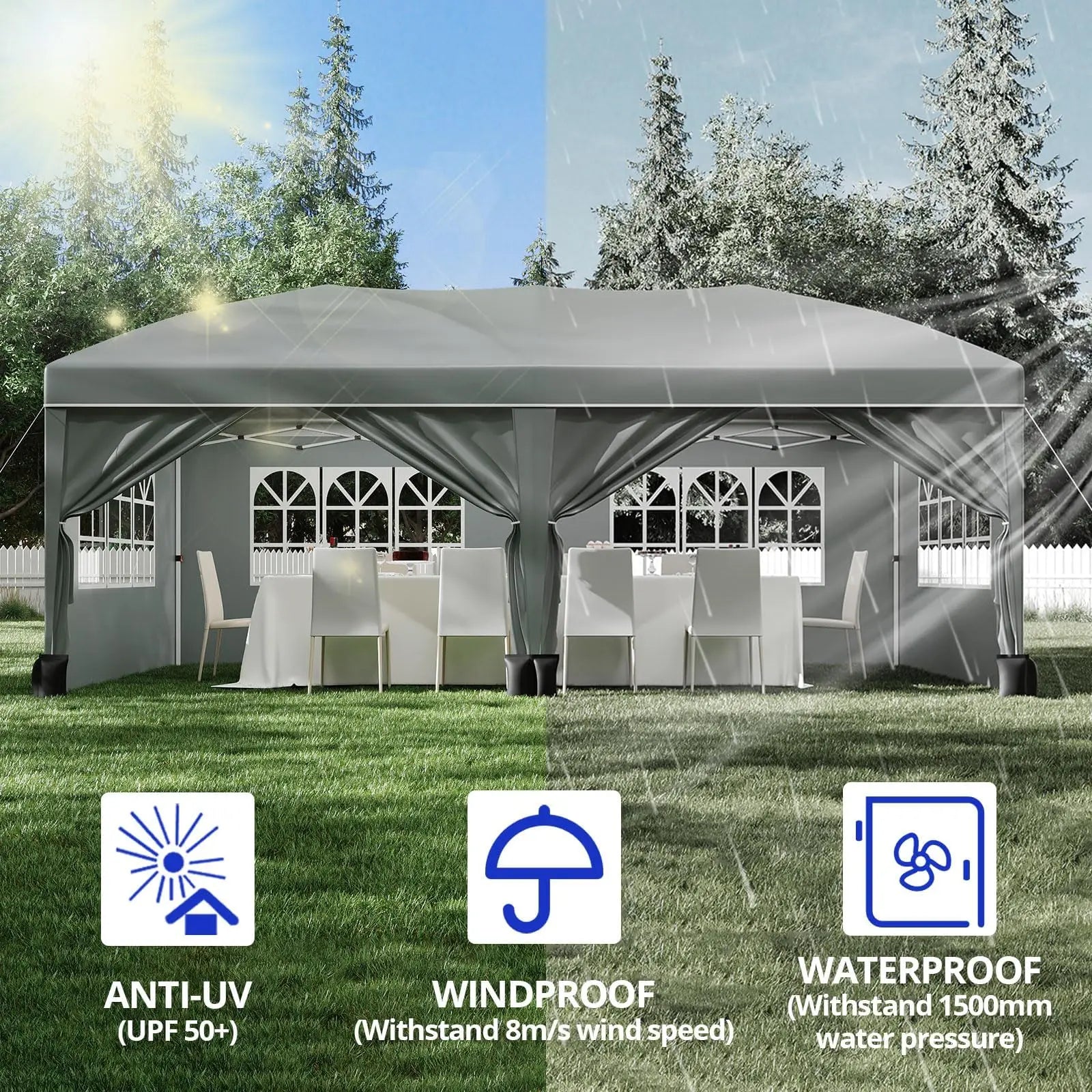 10x20FT Pop Up Canopy Tent, Heavy Duty Wedding Party Tent Commercial Grade Instant Shelter with Removable Sidewalls for Outdoor, Parties, 3 Height, Carry Bag, Sandbag Gray