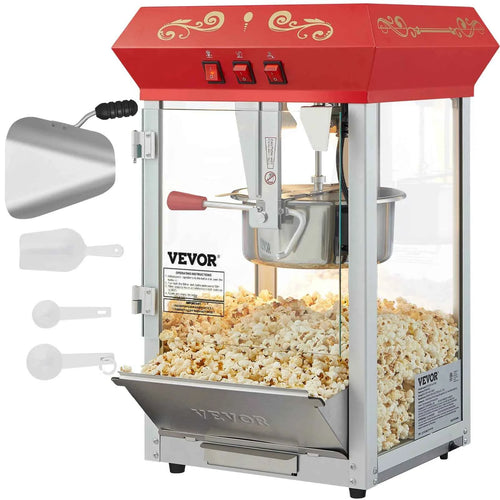 Amocart 8/12Oz Electric Popcorn Maker Commercial Popper Machine  Automatic Corn Cookware with Scoop Spoon 304 Heating Tube
