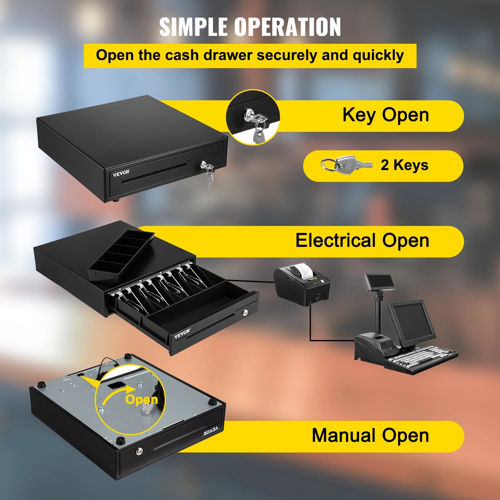 SucceBuy Cash Register Drawer 16" 12 V for POS System Tray Removable Coin Compartment & 2 Keys Included RJ11/RJ12 Cable Drawer