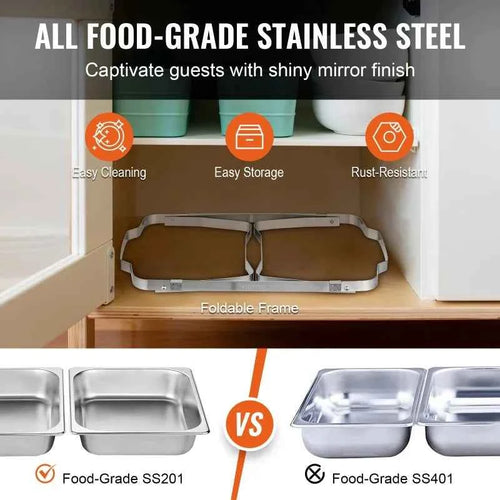 【Premium】SucceBuy 8QT Rectangle Chafing Dish 2/4/6 Packs w/ Full Size Pans Buffet Catering Warmer Server Folding Stand Fuel Hold