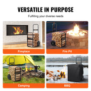 Load image into Gallery viewer, SucceBuy Firewood Log Cart Outdoor and Indoor Wood Rack Storage Mover with Wheels Heavy Duty Steel for Fireplace Fire Pit Black - AMOCART
