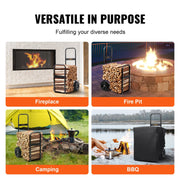 Load image into Gallery viewer, Amocart Firewood Log Cart Outdoor and Indoor Wood Rack Storage Mover with Wheels Heavy Duty Steel for Fireplace Fire Pit Black
