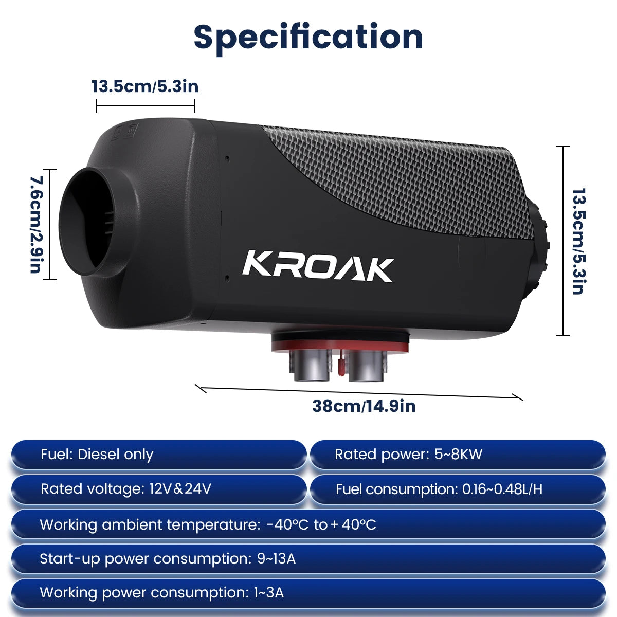 KROAK 8KW 12V Air Diesel Parking Heater Car Heater With Remote Control LCD Monitor For RV Motorhome Trailer Trucks Boats Amocart