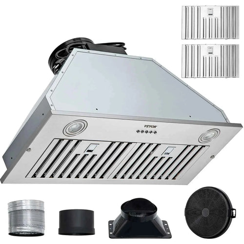 Amocart Built-in Range Hood 800/900CFM 3/4-Speed 30/36 Inch Stainless Steel with LED Lights Baffle Filters Ducted Convertible