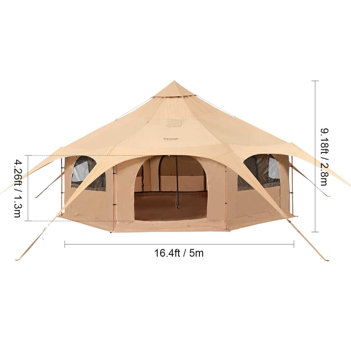 SucceBuy Canvas Bell Tent 4 Seasons 3/4/5/6/7m Yurt Tent Canvas Tent for Camping with Stove Breathable Tent Holds up to 8People Amocart