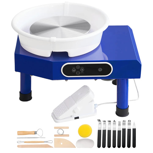 SucceBuy Tour de potier 25 cm, pour céramique, vitesse réglable 60-300 tr/min, panneau LCD manuel, pédale, bac ABS détachable