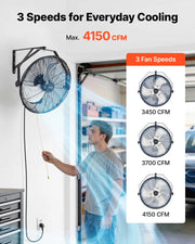 Bild in Galerie-Viewer laden, Amocart Wall Mount Fan 18/20 in Wall Mounted Hanging Fan with IP44-rated Protection 3-Speed Long Airflow Distance for Industry
