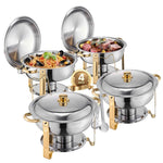 Amocart 4 Pack Chafing Dish Buffet Set Stainless Steel Chafer w/4 Full Size Pan Round Catering Warmer Server for Party Banquets