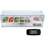 Amocart Refrigerated Condiment Prep Station with 3 1/3 Pans & 4 1/6 Pans 304 Stainless Body and PC Lid with Glass Guard ETL