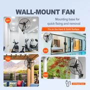 Load image into Gallery viewer, SucceBuy 4 Sizes Wall-Mount Misting Fan 3-speed IP44 Waterproof Oscillating Wall Fan Max. 9500 CFM Wall Mounted Fan for Home - AMOCART
