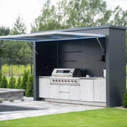 Charger l'image dans la visionneuse de galerie, Cuisine d'extérieur de luxe moderne sur mesure en acier inoxydable 304, barbecues noirs avec toit pour camping, jardin, piscine, usage commercial
