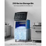 Amocart 250LBS Commercial Ice Maker with Storage Bin Ice Bin Stainless Steel Ice Maker Machine with Filter for Home Bar Hotel