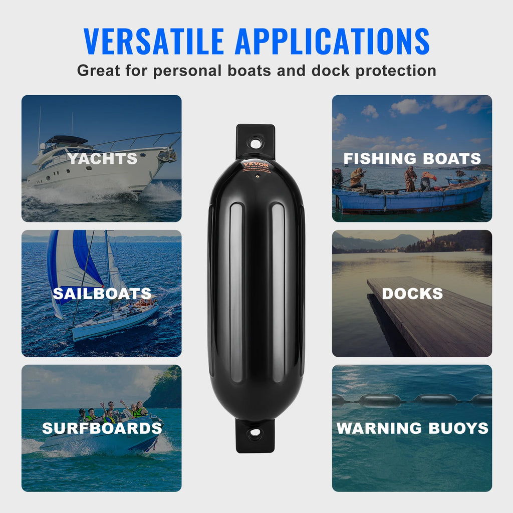 SucceBuy Inflatable Ribbed Fender with Center Holes Marine Boat Dock Fender Bumper with Air Pump 4 Needles 4 Ropes & Storage Bag