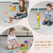 Charger l'image dans la visionneuse de galerie, SucceBuy 32 pièces de tuiles lumineuses magnétiques, blocs de construction, jouets éducatifs magnétiques STEM sensoriels à empiler pour tout-petits, garçons et filles
