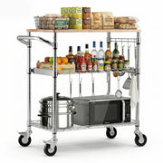 Bild in Galerie-Viewer laden, SucceBuy Kitchen Utility Cart 3 Tier Adjustable Wire Storage Rack with Wood Tabletop and Handle Bar 661 lbs Steel Work Table
