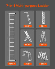 Load image into Gallery viewer, SucceBuy Multi-Purpose Folding Ladder 7-in-1 Tall Step Ladder A Frame Adjustable Telescoping for Household Outdoor Work
