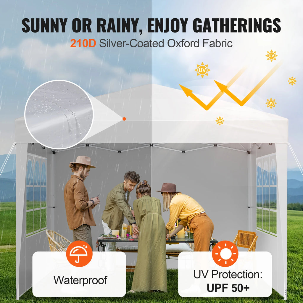 SucceBuy Pop Up Canopy 10x10FT Instant Canopy Portable Gazebo with 3 Sidewalls&2 Ventilated Windows Height Adjustable for Events
