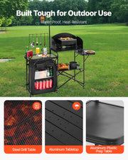 Load image into Gallery viewer, Amocart Camping Kitchen Table Folding Camp Cook Station Aluminum Portable Cook Station with Cupboard, Carrying Bag Windscreen

