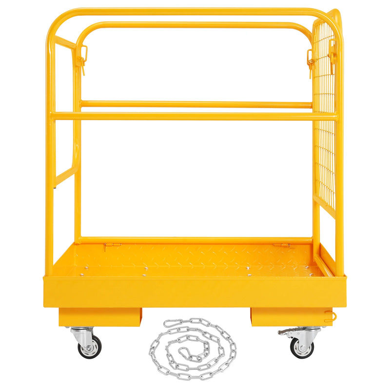 SucceBuy 1200lbs Forklift Safety Cage Folding Security Platform with Lockable Swivel Wheels Holds 1 to 2 Adults for Aerial Work