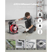 Load image into Gallery viewer, Amocart Drain Cleaner Machine 50 FT x 1/2 Inch Manual Feed Sewer Snake Auger with Air-Activated Foot Switch for 2" to 6" Pipes
