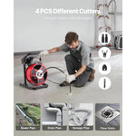Amocart Drain Cleaner Machine 50 FT x 1/2 Inch Manual Feed Sewer Snake Auger with Air-Activated Foot Switch for 2" to 6" Pipes