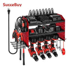 Amocart 3 Tire Power Tool Organizer Drill Storage Rack with Charging Station & Side Pegboard Tool Organizer for Garage Workshop