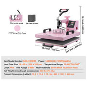 Charger l'image dans la visionneuse de galerie, Amocart Heat Press Machine 12x15 inch  8 in 1 Heat Transfer Machine 360° Swing Away T-Shirt for T-Shirts/Mugs/Hats/Plates Pink
