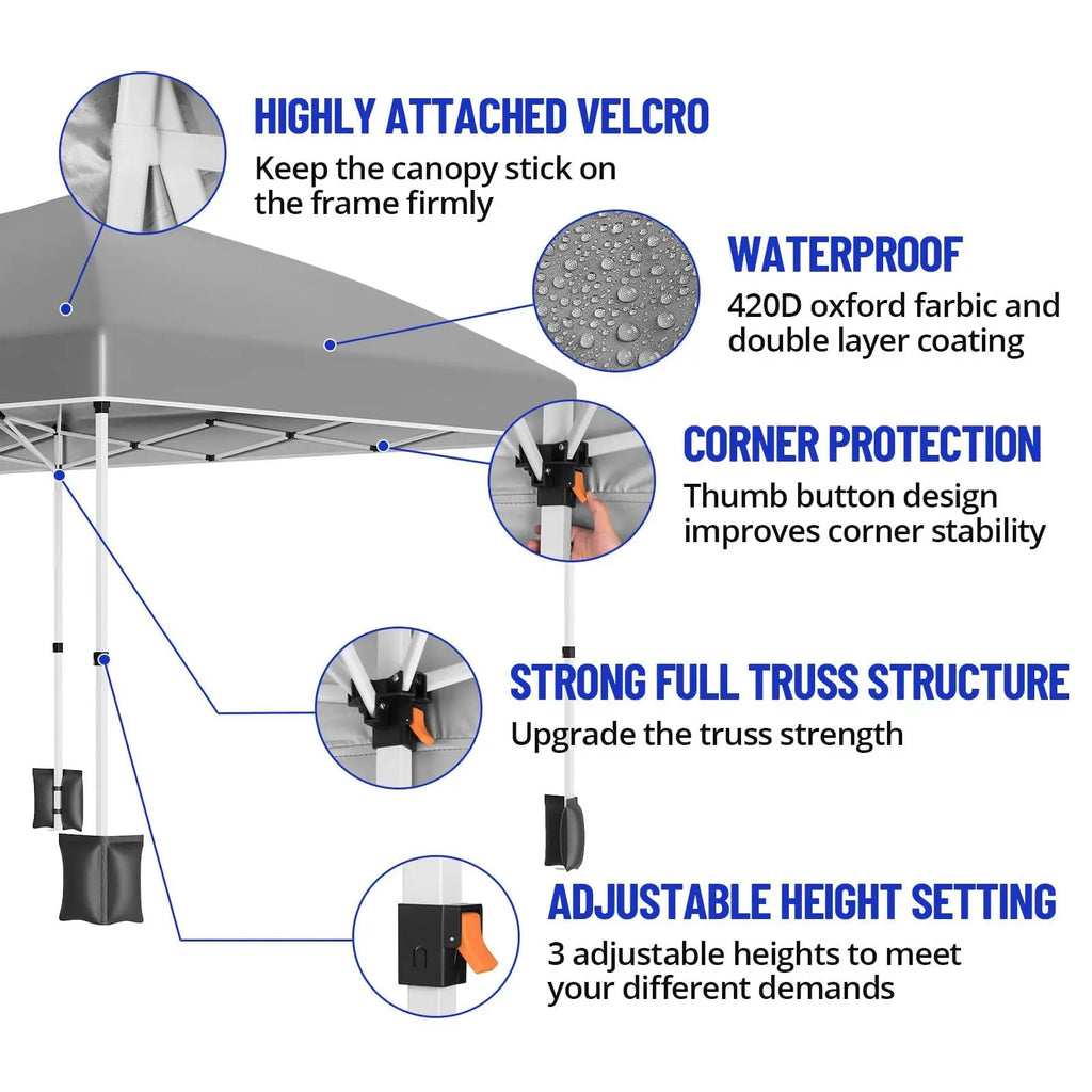 10x20FT Pop Up Canopy Tent, Heavy Duty Wedding Party Tent Commercial Grade Instant Shelter with Removable Sidewalls for Outdoor, Parties, 3 Height, Carry Bag, Sandbag Gray