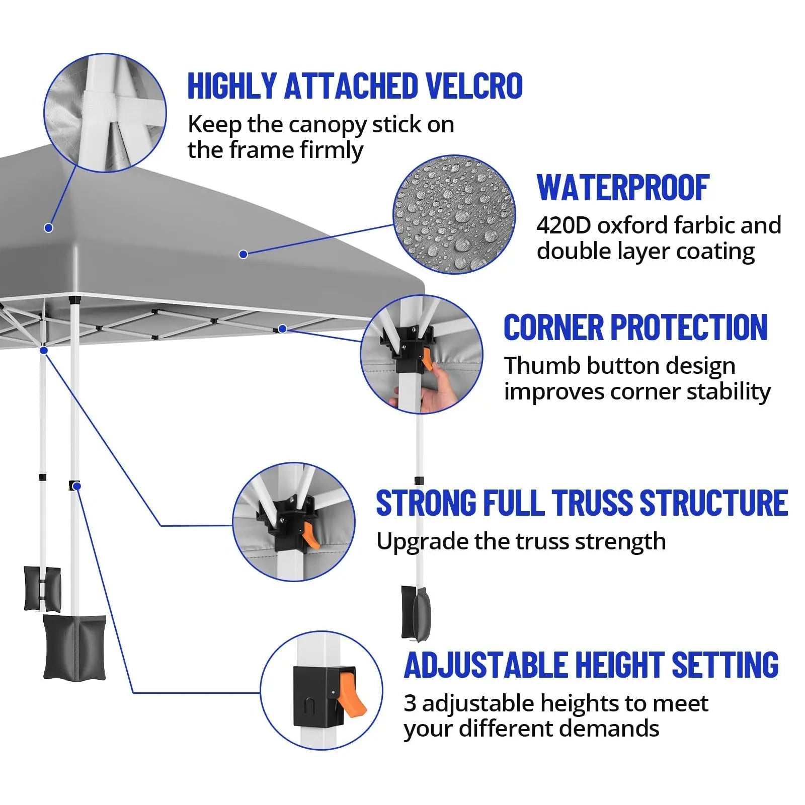 10x20FT Pop Up Canopy Tent, Heavy Duty Wedding Party Tent Commercial Grade Instant Shelter with Removable Sidewalls for Outdoor, Parties, 3 Height, Carry Bag, Sandbag Gray