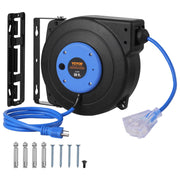 Load image into Gallery viewer, SucceBuy Retractable Extension Cord Reel 50FT Lighted Triple Tap Outlet 13Amp Circuit Breaker 180° Swivel Bracket Electrical Use - AMOCART
