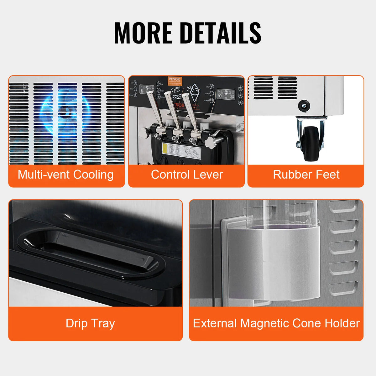 VEVOR Commercial Soft Ice Cream Machine 3 Flavors PreCooling LED Panel Allows Single Cylinder Use Overnight Refrigeration Amocart