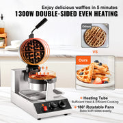 Load image into Gallery viewer, SucceBuy Electric Waffle Maker Stainless Steel Round Waffle Iron Non-Stick Waffle Baker Machine Teflon-Coated Baking Pans
