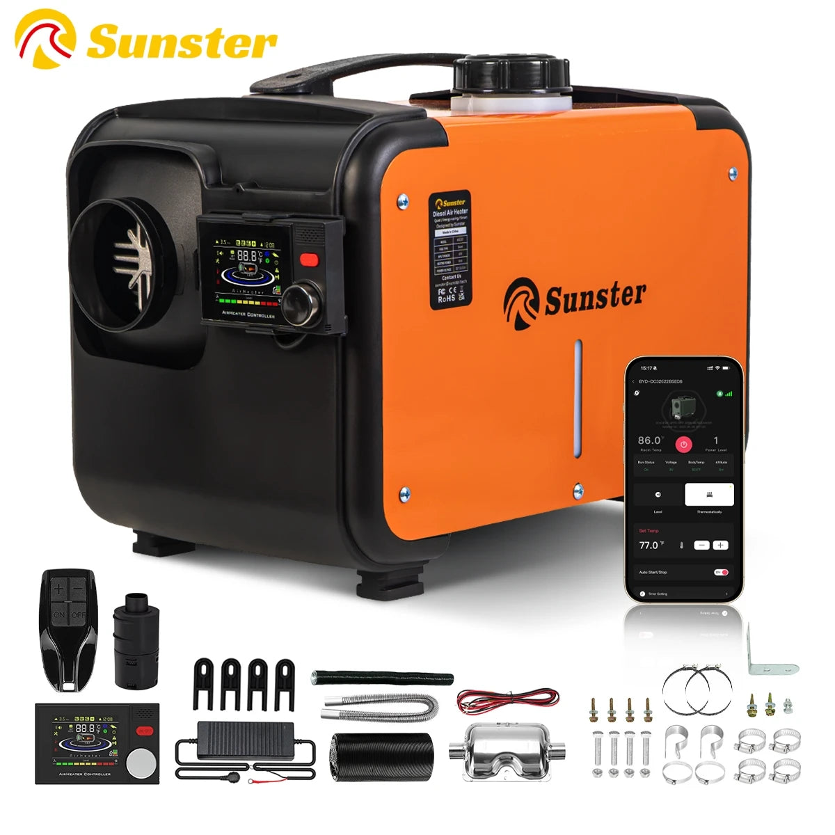 8KW 12V&24V&110-240V Diesel Air Heater With Bluetooth App,LCD Switch,24Hours Timing For Car Trailer Truck Diesel Parking Heater Amocart