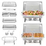 SucceBuy 8QT Rectangle Chafing Dish 2/4/6 Packs w/ Full Size Pans Buffet Catering Warmer Server Folding Stand Fuel Holder Tray