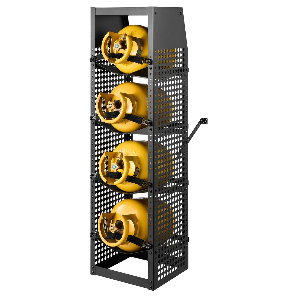 SucceBuy 14.8 x 13 x 52 inches Refrigerant Tank Rack 4 Tiers for 4 Cylinder with Top Storage Shelf for Cargo Van Storing Oxygen