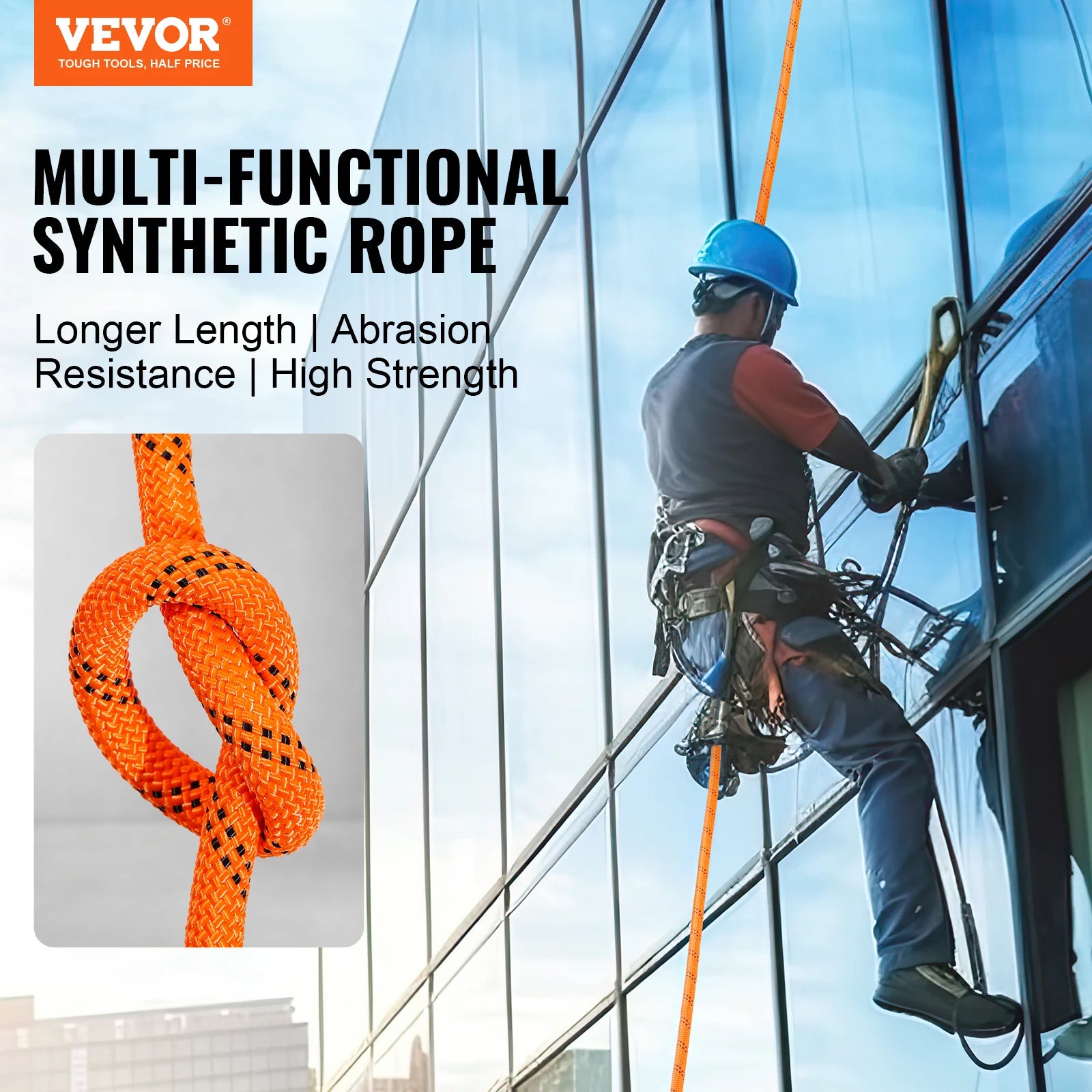 SucceBuy 120ft Dual-Weave Polyester Cord 3/8 1/2 inch 48-Strand Multi-Use Rope Arborist Activities Outdoor Adventures Versatile