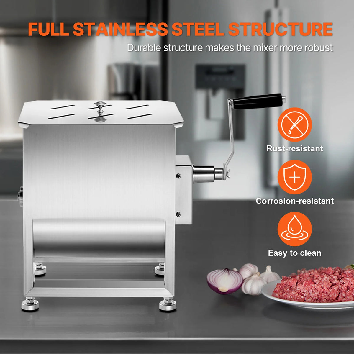SucceBuy 10 20 30 40L Manual Meat Mixer Fixed Tank Meat Processing Equipment Sausage Mixer Machine with Lid Handle Gear Reducer