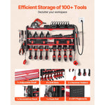 Amocart 3 Tire Power Tool Organizer Drill Storage Rack with Charging Station & Side Pegboard Tool Organizer for Garage Workshop