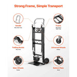 Amocart 2 in 1 Folding Hand Truck 500lb Load Capacity for 4-Wheel Mode Convertible Hand Truck Dolly with Wheels for Moving Home